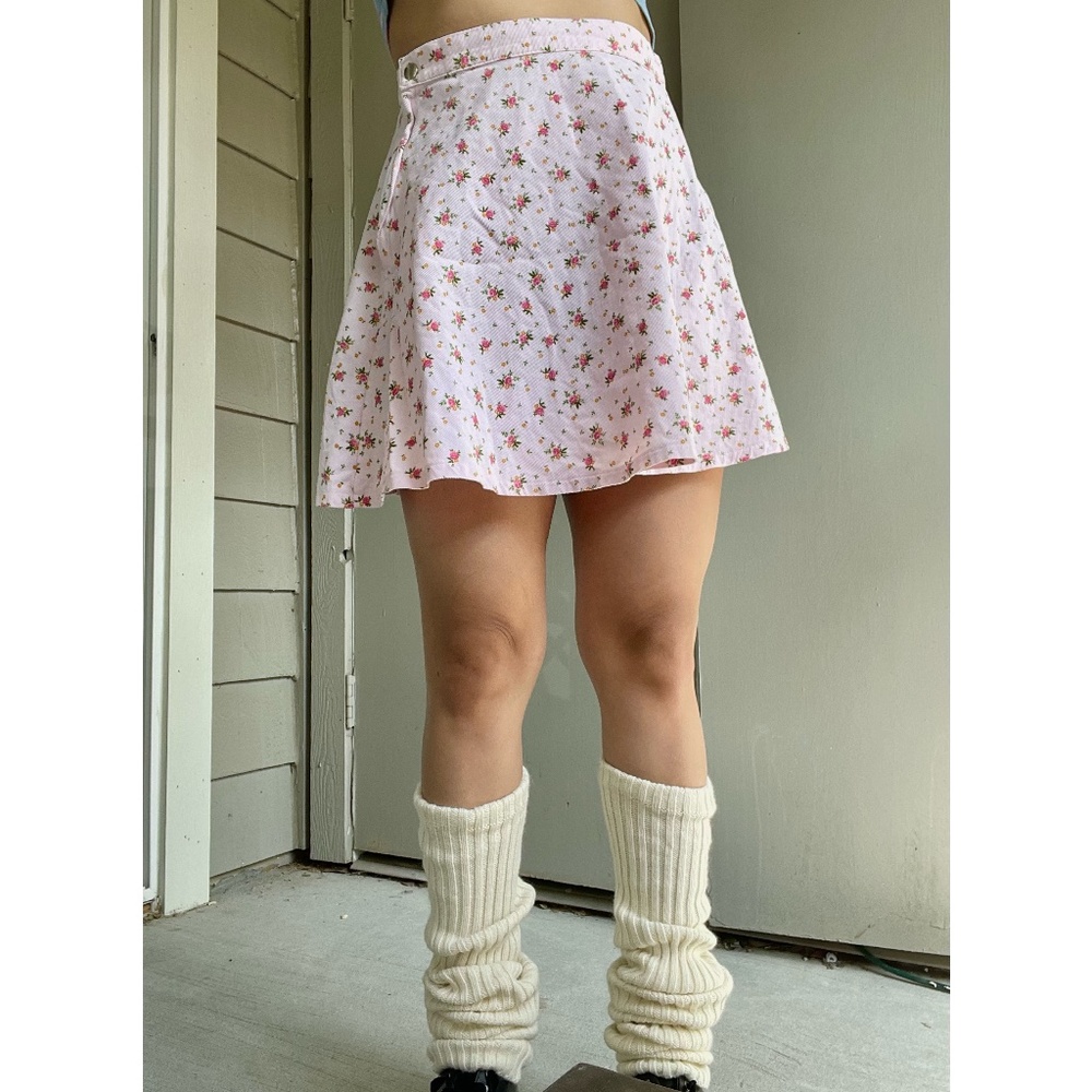 American Apparel A Line Corduroy Pink Floral Skirt